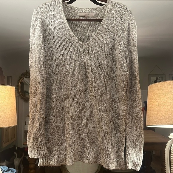 LOFT Sweaters - LOFT V-neck Cable Gray Heather Sweater Knit​​